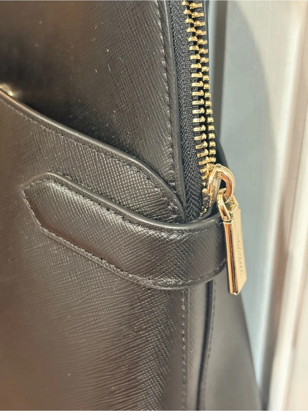 kate spade Black Saffiano Leather dome Backpack with Gold Logo